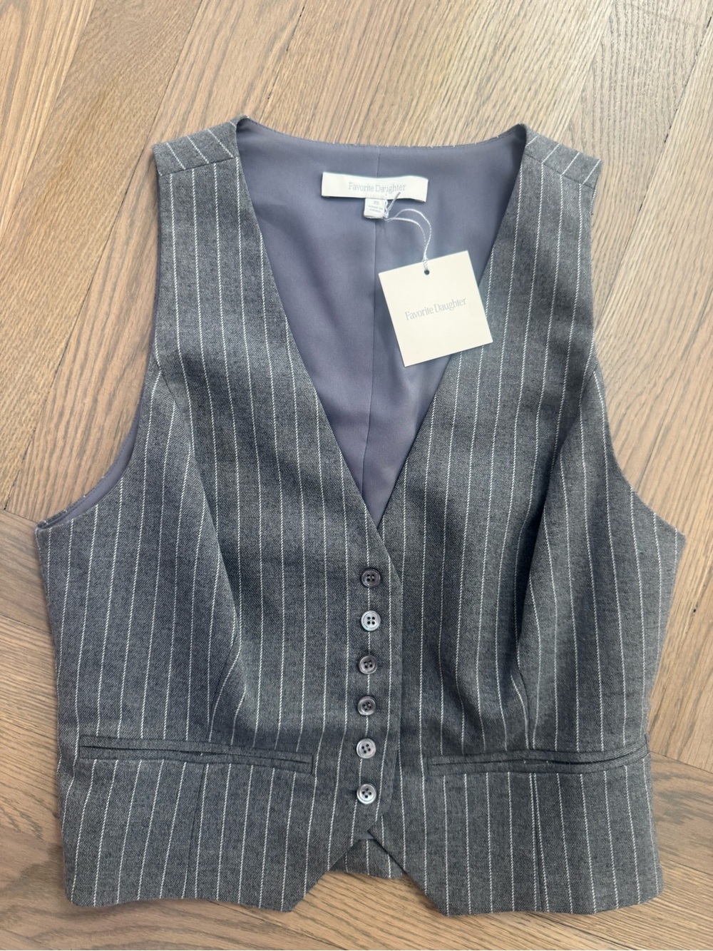 Favorite Daughter Charcoal Pinstriped Vest